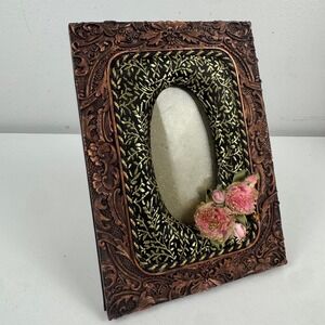 Vtg Victorian Style Picture Frame Ornate Copper Tone Floral Roses